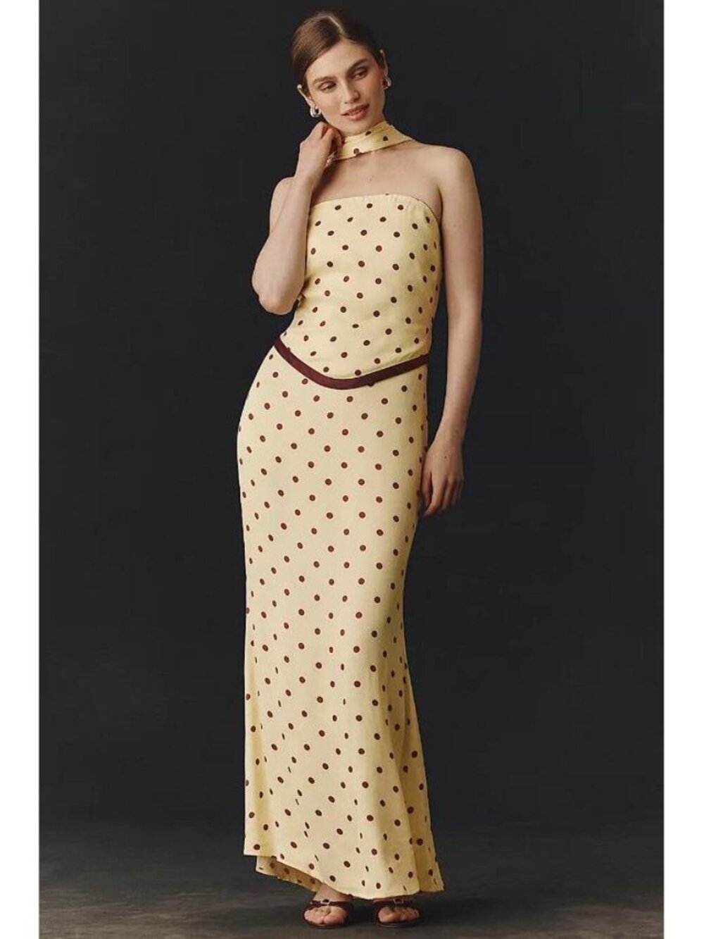 BHLDN Women's Strapless Maxi Dress Size M in Yellow Polka Dot